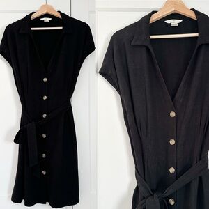 H&M black linen blend button dress